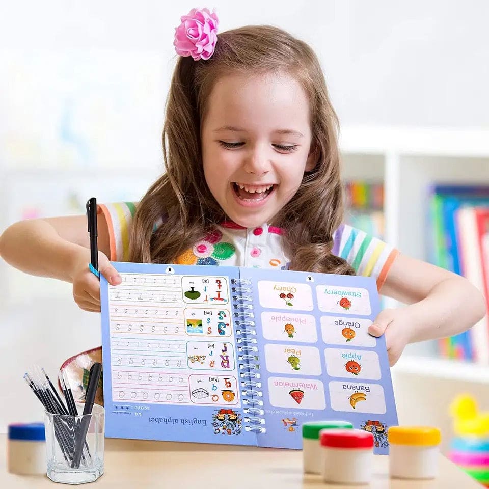 Set of 4 Child Learning Book, Writing Practice Copy Books, Magic Practice Copy Book For Kids, Handwriting Copy Book Set With Magic Pen, Children Reusable Workbook, Tracing Workbook with Pens Set of 4 Child Learning Book, Writing Practice Copy Books, Magic Practice Copy Book For Kids, Handwriting Copy Book Set With Magic Pen, Children Reusable Workbook, Tracing Workbook with Pens